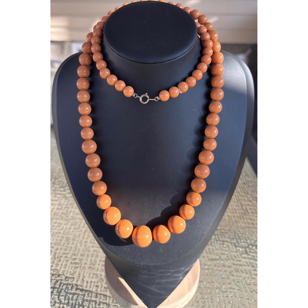 Retro 30" Apricot Chunky Statement Necklace MCM Graduated Beads